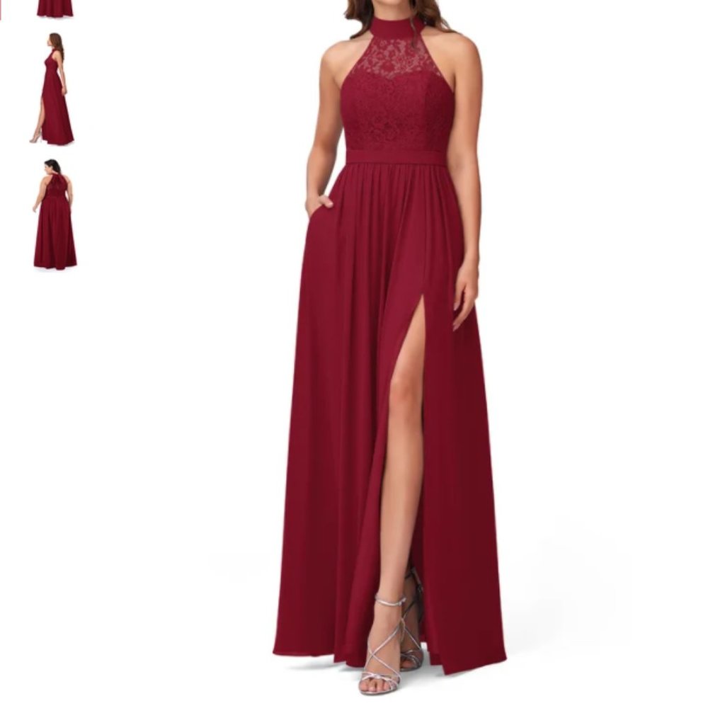 High Neck Burgundy Azazie Dress